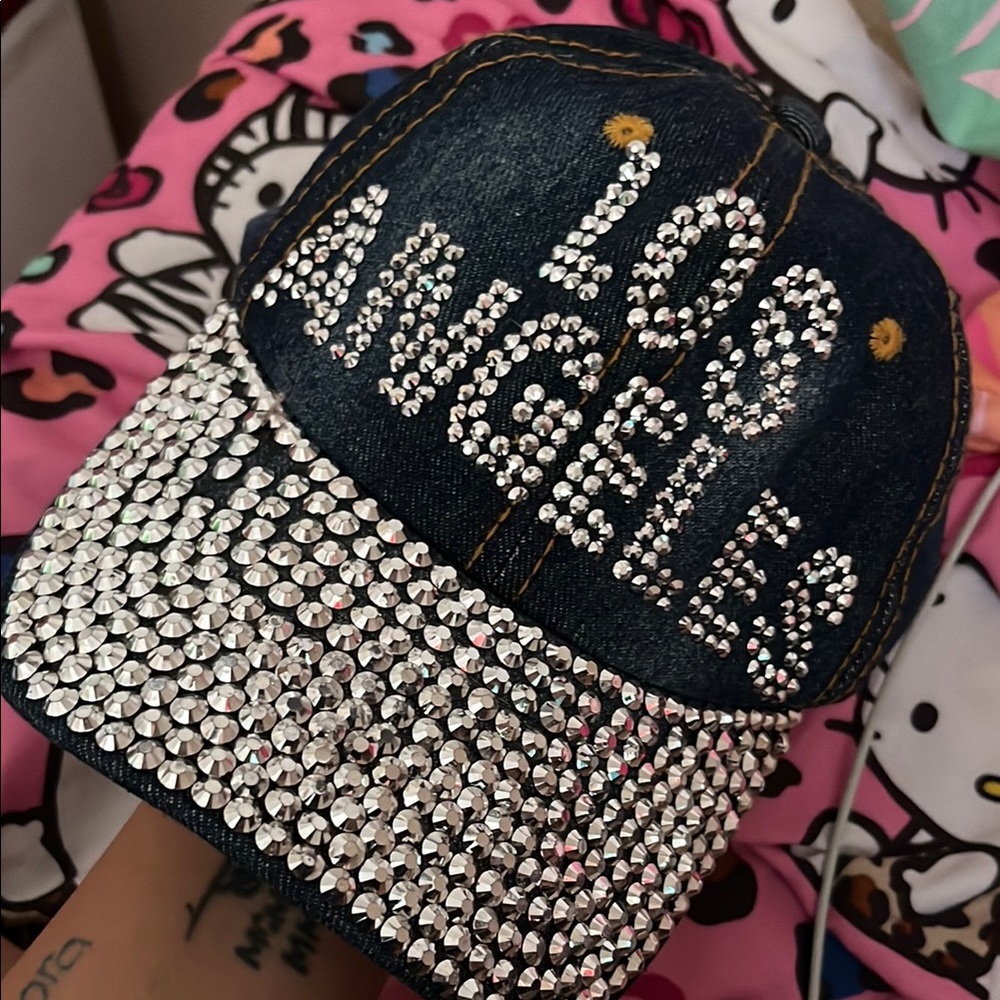 Rhinestone Embellished Denim Cap